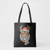 Tijger Rendier Kerstmis Sinterklaas Hoed Kerstfees Tote Bag (Voorkant)