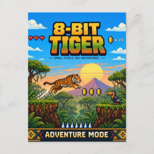 Tijger, Retro 8-Bit Pixelkunst Briefkaart