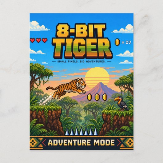 Tijger, Retro 8-Bit Pixelkunst Briefkaart (Voorkant)