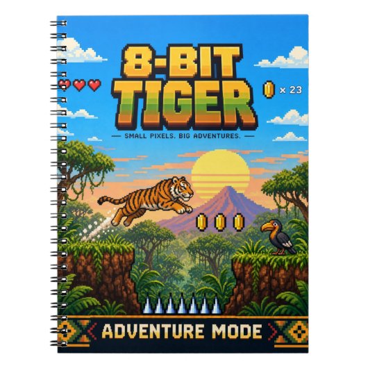 Tijger, Retro 8-Bit Pixelkunst Notitieboek (Voorkant)