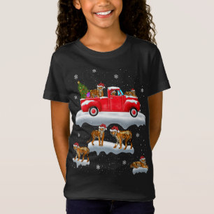 Tijger Riding Red Truck Merry Kerstmis X-mas Ugly T-shirt