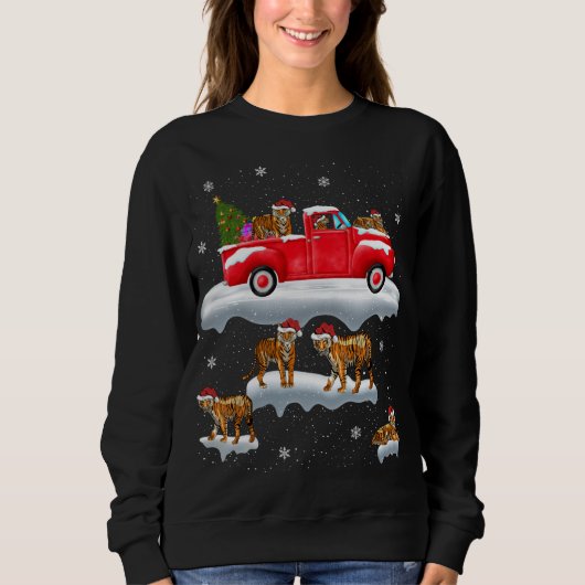 Tijger Riding Red Truck Merry Kerstmis X-mas Ugly Trui (Voorkant)