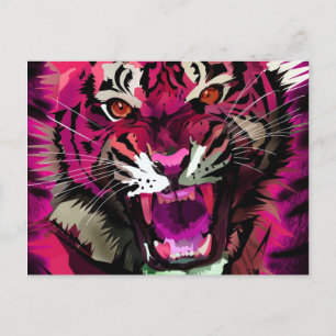 Tijger roar - Roze Briefkaart