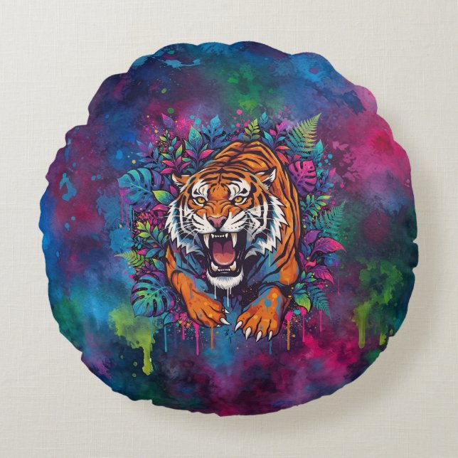 Tijger Rond Kussen (Voorkant)