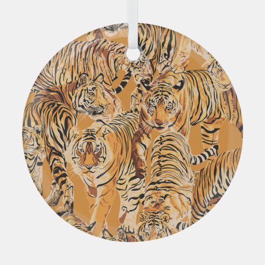  tijger safari wildlife patroon glas ornament (Voorkant)