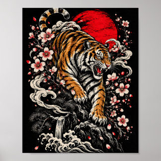 Tijger Sakura Japans Brullend Poster