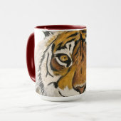 Tijger schilderen, kijken naar camera personaliser mok (Voorkant links)