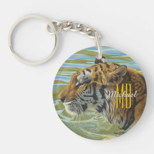 Tijger Schilderij, Personaliseer Monogram & Script Sleutelhanger