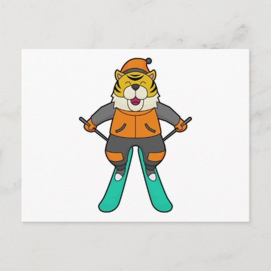Tijger Skisporter Ski Briefkaart (Voorkant)