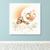 Tijger Slapen op de maan Canvas Afdruk (Insitu (Houten vloer))
