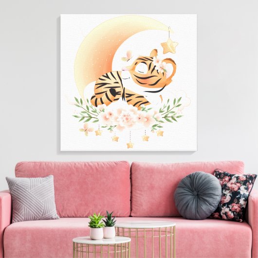 Tijger Slapen op de maan Canvas Afdruk (Insitu (Woonkamer))
