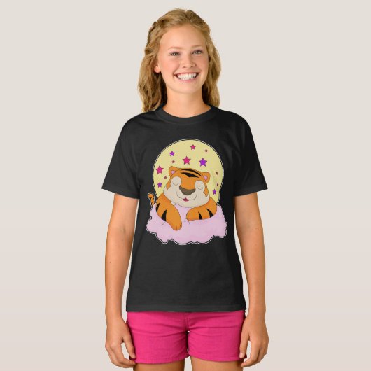 Tijger slapende sterren wolken t-shirt (Voorkant volledig)