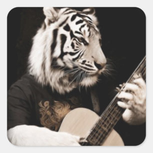 Tijger Snaarinstrumenten – Elegante Muzikale Kunst Vierkante Sticker