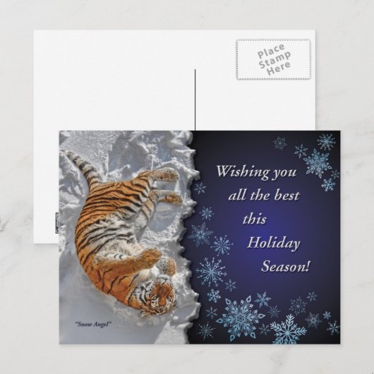 Tijger Sneeuw Engel Vakantie Ansichtkaart Feestdagenkaart (Voorkant / Achterkant)