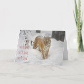 Tijger Sneeuw Pad Feestdagen Kaart (Voorkant)