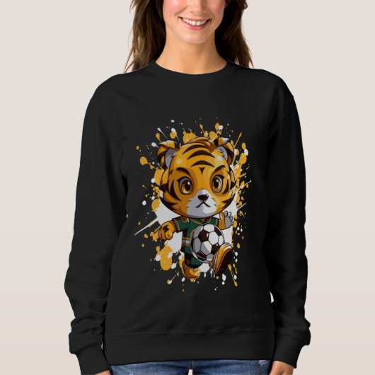 Tijger spelen Voetbal Schattigee Comic Trui (Voorkant)