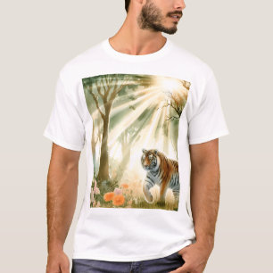 Tijger staat met een dappere blik in zijn ogen t-shirt