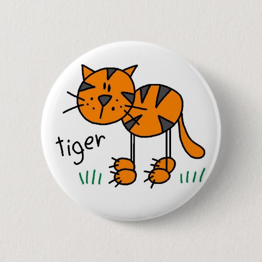 Tijger Stick Figure Knop Ronde Button 5,7 Cm (Voorkant)