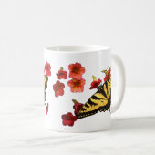 Tijger Swallowtail Butterfly met rode bloemen Koffiemok (Voorkant rechts)