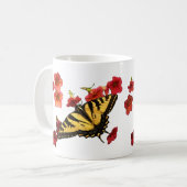 Tijger Swallowtail Butterfly met rode bloemen Koffiemok (Voorkant links)