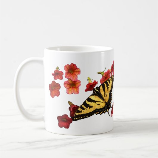 Tijger Swallowtail Butterfly met rode bloemen Koffiemok (Links)