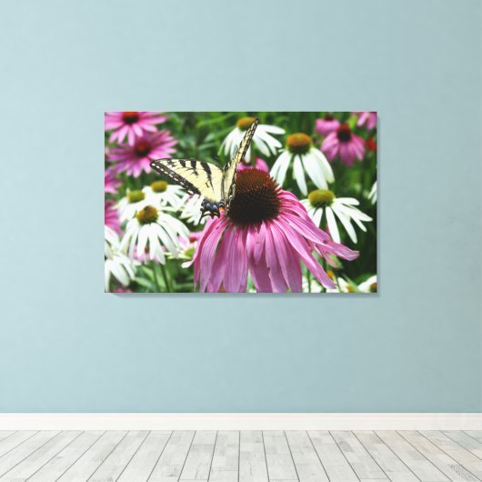 Tijger Swallowtail Vlinder Bloem Canvas Print (Insitu (Houten vloer))