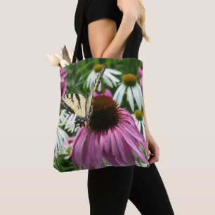 Tijger Swallowtail Vlinder op Coneflower Canvas ta Tote Bag