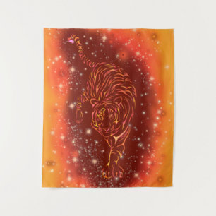 Tijger Tapestry die in Galaxy Sterrennacht lopen Wandkleed
