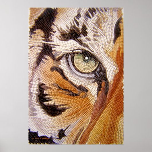 "Tijger Tegels" Waterverf Tiger Face Mosaic Poster (Voorkant)