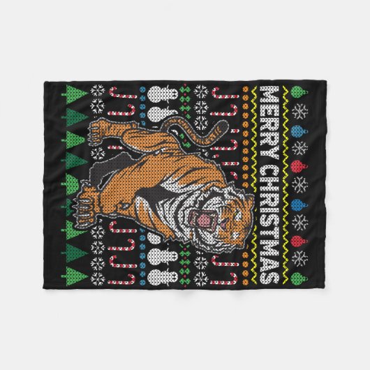 Tijger Ugly KerstSweater Wildlife Series Fleece Deken (Voorkant (Horizontaal))