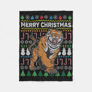 Tijger Ugly KerstSweater Wildlife Series Fleece Deken