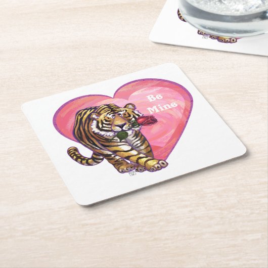 Tijger Valentijnsdag Kartonnen Onderzetters (Schuin)