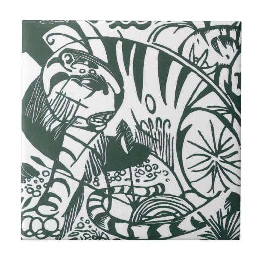 Tijger van Franz Marc, Vintage Expressionisme Kuns Tegeltje (Voorkant)