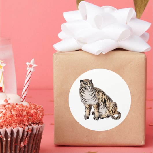 Tijger van Kono Bairei (1844-1895). Ronde Sticker (Feest)