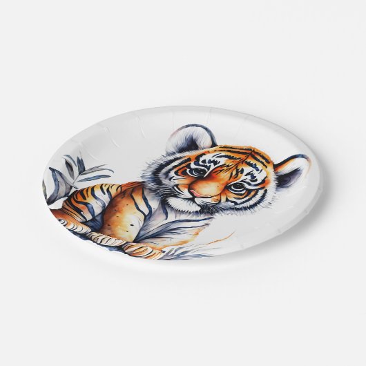 Tijger Verjaardag Viering Papieren Bordje (Gekanteld)