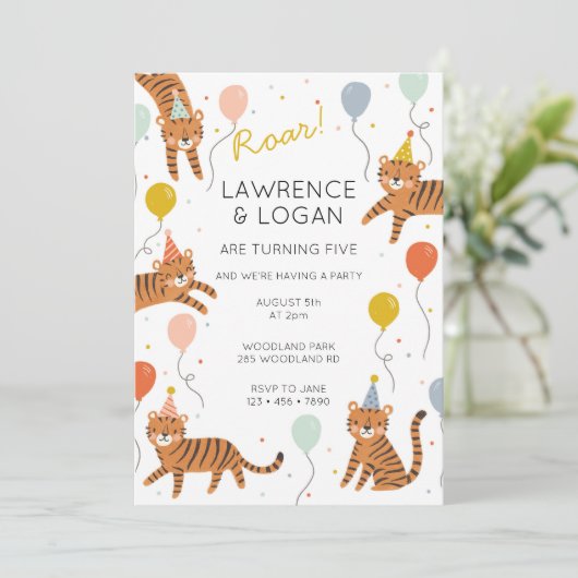 Tijger Verjaardagsfeest Twee namen Kaart (Staand voorkant)