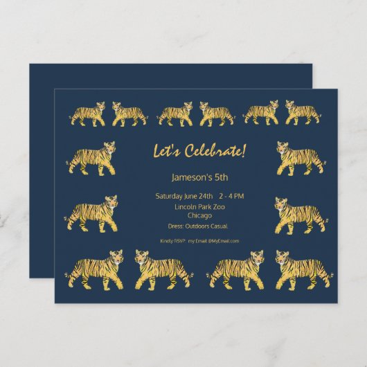 Tijger verjaardagsfeest uitnodiging (Voorkant / Achterkant)