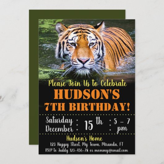 Tijger verjaardagsuitnodiging kaart (Voorkant / Achterkant)