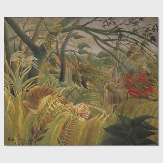 Tijger verrast in een tropisch Storm Cadeaupapier (Vlak)