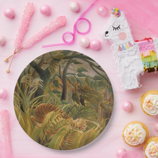 Tijger verrast in een tropisch Storm Papieren Bordje (Feest)