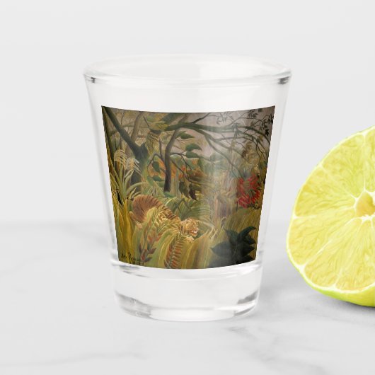 Tijger verrast in een tropisch Storm Shot Glas (Voorkant)