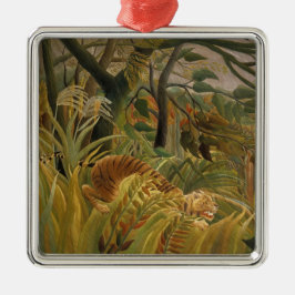 Tijger verrast in een tropische storm metalen ornament