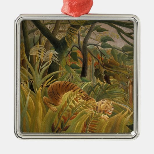 Tijger verrast in een tropische storm metalen ornament (Voorkant)