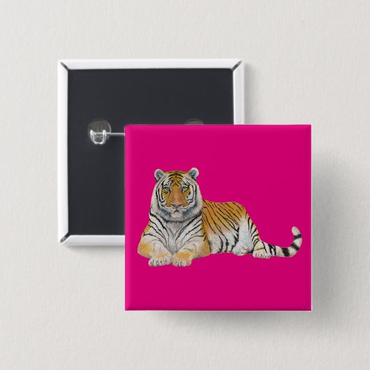 Tijger Vierkante Button 5,1 Cm (Voorkant /achterkant)