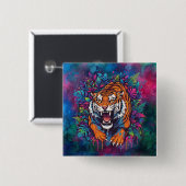 Tijger Vierkante Button 5,1 Cm (Voorkant /achterkant)