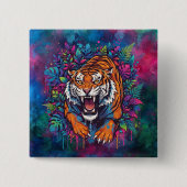 Tijger Vierkante Button 5,1 Cm (Voorkant)