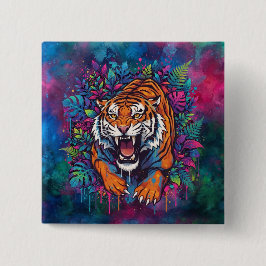 Tijger Vierkante Button 5,1 Cm