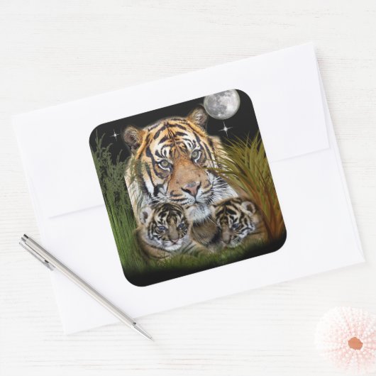 tijger vierkante sticker (Envelop)