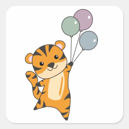 tijger vliegt met ballonnen zoete dieren kinder vierkante sticker (Voorkant)