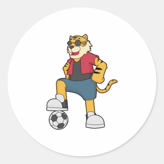 Tijger Voetbal Soccer Ronde Sticker (Voorkant)